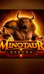 Minotaur ReBurn slot artwork showing an armored Minotaur emerging from a fiery ancient labyrinth